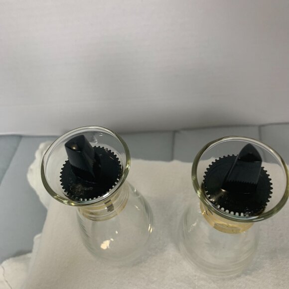 Vintage Pyrex Cruette Bottles Gold Stripes 4.5” Glass USA MCM Oil Vinegar Cruet - Picture 2 of 7